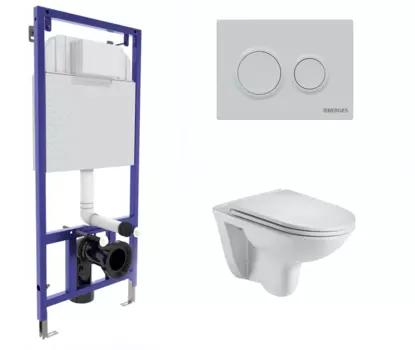 Комплект 3 в 1 инсталляция Berges Novum O4 + Подвесной унитаз WeltWasser Baarbach 004 GL-WT с кнопкой белой