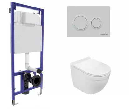 Комплект 3 в 1 инсталляция Berges Novum O4 + Подвесной унитаз WeltWasser Heimbach 043 GL-WT с кнопкой белой