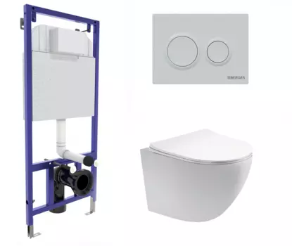 Комплект 3 в 1 инсталляция Berges Novum O4 + Унитаз подвесной Акватек Европа AQ1900-00 с кнопкой белой