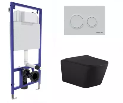 Комплект 3 в 1 инсталляция Berges Novum O4 + Унитаз подвесной Aquanet Tavr-W BW 287011 черный с кнопкой белой