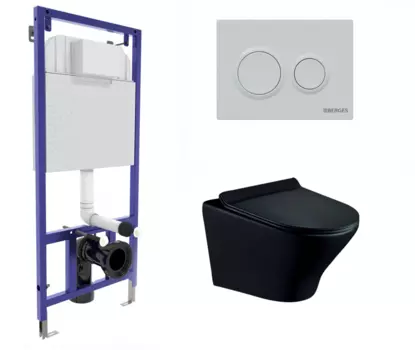 Комплект 3 в 1 инсталляция Berges Novum O4 + Унитаз подвесной Esbano Aster ESUPASTEBM черный с кнопкой белой