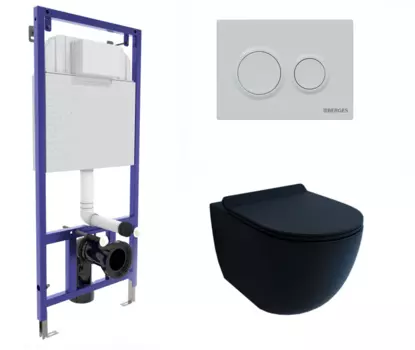 Комплект 3 в 1 инсталляция Berges Novum O4 + Унитаз подвесной Esbano Garcia черный с кнопкой белой