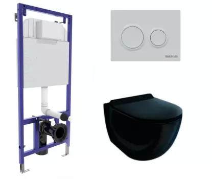 Комплект 3 в 1 инсталляция Berges Novum O4 + Унитаз подвесной Esbano Garcia ESUPGARCB черный с кнопкой белой