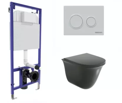 Комплект 3 в 1 инсталляция Berges Novum O4 + Унитаз подвесной Grossman GR-4412BMS черный с кнопкой белой