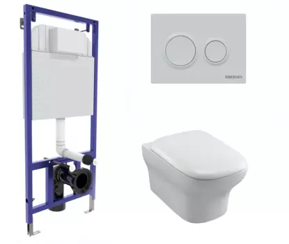 Комплект 3 в 1 инсталляция Berges Novum O4 + Унитаз подвесной Jacob Delafon Vox EDM102-00 с кнопкой белой