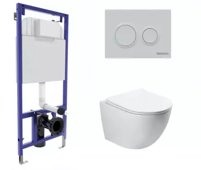 Комплект 3 в 1 инсталляция Berges Novum O4 + Унитаз подвесной SantiLine SL-5005 с кнопкой белой