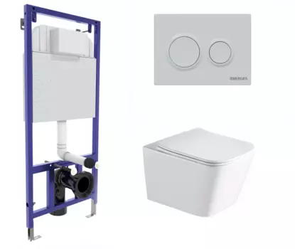 Комплект 3 в 1 инсталляция Berges Novum O4 + Унитаз подвесной SantiLine SL-5007 с кнопкой белой