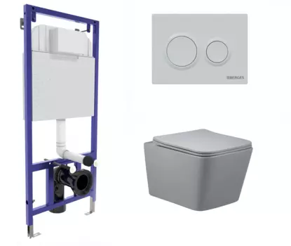 Комплект 3 в 1 инсталляция Berges Novum O4 + Унитаз подвесной Vincea Q-Line VT1-12MG серый с кнопкой белой