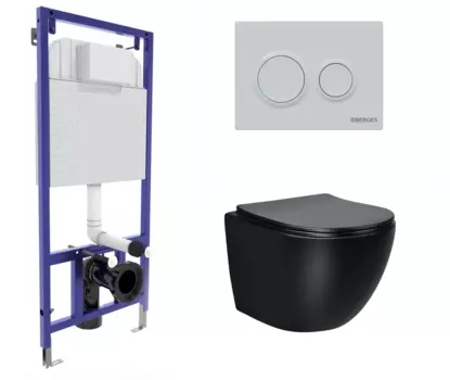 Комплект 3 в 1 инсталляция Berges Novum O4 + Унитаз Vincea Globo VT1-14MB подвесной черный с кнопкой белой