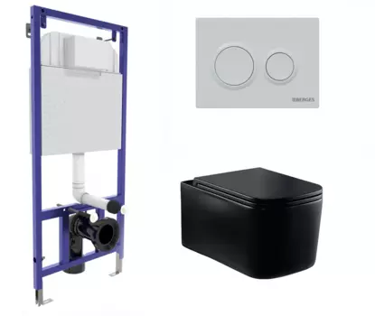 Комплект 3 в 1 инсталляция Berges Novum O4 + Унитаз Vincea Ultra Rimless VT1-32MB подвесной черный с кнопкой белой