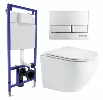Комплект 3 в 1 инсталляция Berges Wasserhaus Novum L3 + Подвесной унитаз WeltWasser Merzbach 043 GL-WT + кнопка хром