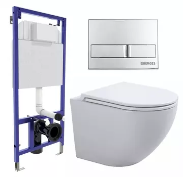 Комплект 3 в 1 инсталляция Berges Wasserhaus Novum L3 + Подвесной унитаз SinteSi EVI + кнопка хром