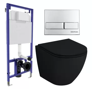 Комплект 3 в 1 инсталляция Berges Wasserhaus Novum L3 + Унитаз подвесной Grossman GR-4455BMS + кнопка хром