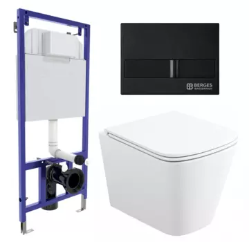 Комплект 3 в 1 инсталляция Berges Wasserhaus Novum L5 + Унитаз подвесной Enio Binario + кнопка черная