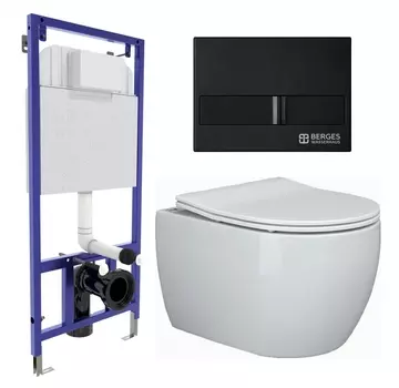 Комплект 3 в 1 инсталляция Berges Wasserhaus Novum L5 + Унитаз подвесной Ceramica Nova Play CN3001 + кнопка черная
