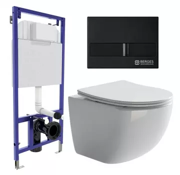 Комплект 3 в 1 инсталляция Berges Wasserhaus Novum L5 + Унитаз подвесной Ceramica Nova Forma CN3009 + кнопка черная