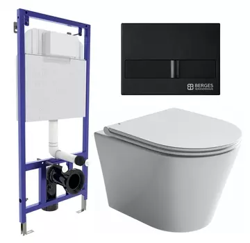 Комплект 3 в 1 инсталляция Berges Wasserhaus Novum L5 + Унитаз подвесной Ceramica Nova Forma CN3011 + кнопка черная
