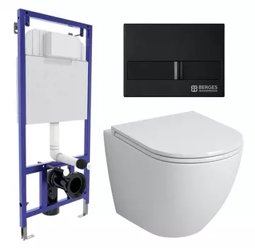 Комплект 3 в 1 инсталляция Berges Wasserhaus Novum L5 + Унитаз подвесной Grossman GR-4455S + кнопка черная