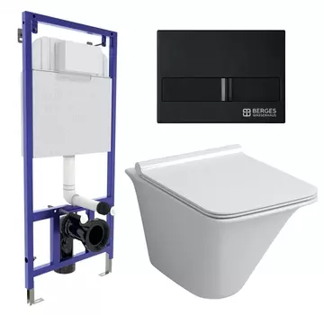 Комплект 3 в 1 инсталляция Berges Wasserhaus Novum L5 + Унитаз подвесной Grossman GR-4413S + кнопка черная