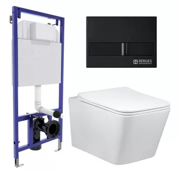 Комплект 3 в 1 инсталляция Berges Wasserhaus Novum L5 + Унитаз Vincea Q-Line VT1-12 + кнопка черная
