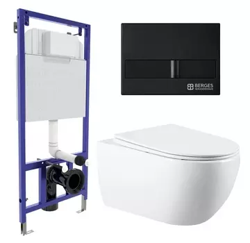 Комплект 3 в 1 инсталляция Berges Wasserhaus Novum L5 + Унитаз подвесной Vincea Evo VT1-34 + кнопка черная