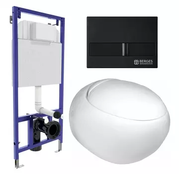 Комплект 3 в 1 инсталляция Berges Wasserhaus Novum L5 + Подвесной унитаз WeltWasser Jeckenbach + кнопка черная