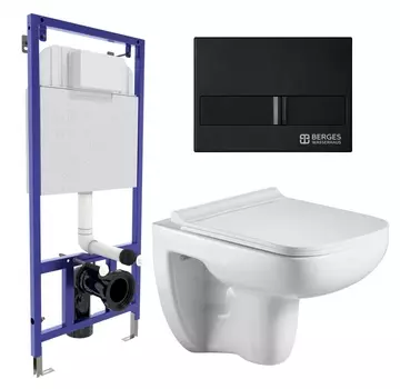 Комплект 3 в 1 инсталляция Berges Wasserhaus Novum L5 + Подвесной унитаз WeltWasser Kehlbach 004 GL-WT + кнопка черная