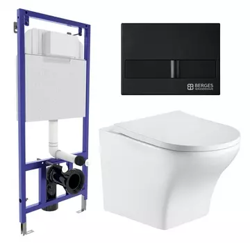Комплект 3 в 1 инсталляция Berges Wasserhaus Novum L5 + Подвесной унитаз WeltWasser Odenbach 004 GL-WT + кнопка черная