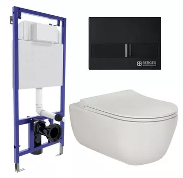 Комплект 3 в 1 инсталляция Berges Wasserhaus Novum L5 + Унитаз подвесной Berges Wasserhaus Ego XL 082118 + кнопка черная