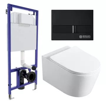Комплект 3 в 1 инсталляция Berges Wasserhaus Novum L5 + Унитаз Vincea Cute VT1-24 + кнопка черная