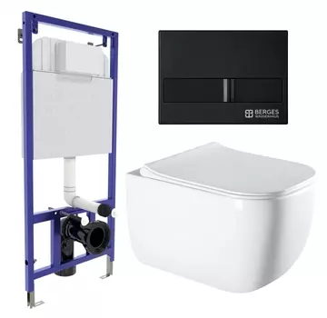 Комплект 3 в 1 инсталляция Berges Wasserhaus Novum L5 + Унитаз подвесной Vincea Form VT1-35 + кнопка черная