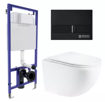 Комплект 3 в 1 инсталляция Berges Wasserhaus Novum L5 + Унитаз подвесной Enio Unico + кнопка черная