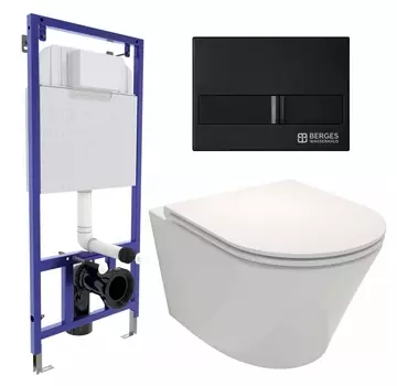 Комплект 3 в 1 инсталляция Berges Wasserhaus Novum L5 + Унитаз подвесной Jacob Delafon Rodin+ EDY102-00 + кнопка черная