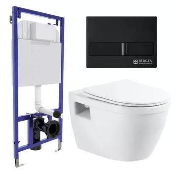 Комплект 3 в 1 инсталляция Berges Wasserhaus Novum L5 + Унитаз подвесной BelBagno Loto BB070CHR/SC + кнопка черная
