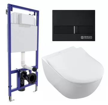 Комплект 3 в 1 инсталляция Berges Wasserhaus Novum L5 + Унитаз подвесной Villeroy & Boch Subway 2.0 5614R201 + кнопка черная