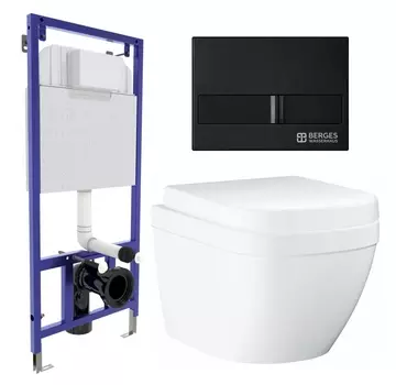 Комплект 3 в 1 инсталляция Berges Wasserhaus Novum L5 + Унитаз подвесной Grohe Euro Ceramic 39206000 + кнопка черная