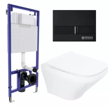 Комплект 3 в 1 инсталляция Berges Wasserhaus Novum L5 + Унитаз подвесной BelBagno Sela BB3201CHR + кнопка черная