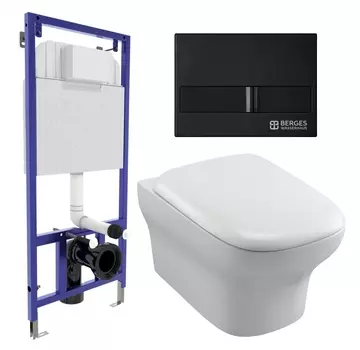 Комплект 3 в 1 инсталляция Berges Wasserhaus Novum L5 + Унитаз подвесной Jacob Delafon Vox EDM102-00 + кнопка черная