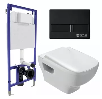 Комплект 3 в 1 инсталляция Berges Wasserhaus Novum L5 + Унитаз подвесной Jacob Delafon Struktura EDE102-00 + кнопка черная