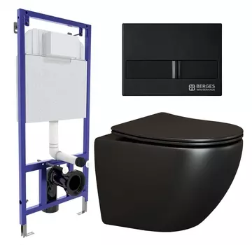 Комплект 3 в 1 инсталляция Berges Wasserhaus Novum L5 + Унитаз подвесной Ceramica Nova Metropol CN4002MB + кнопка черная