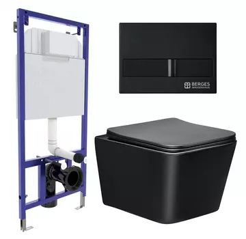 Комплект 3 в 1 инсталляция Berges Wasserhaus Novum L5 + Унитаз Vincea Q-Line VT1-12MB + кнопка черная