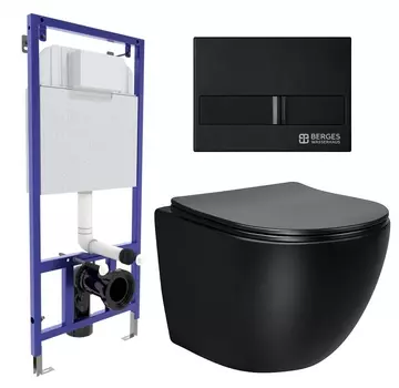 Комплект 3 в 1 инсталляция Berges Wasserhaus Novum L5 + Унитаз Vincea Globo VT1-14MB + кнопка черная