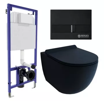Комплект 3 в 1 инсталляция Berges Wasserhaus Novum L5 + Унитаз подвесной Esbano Garcia + кнопка черная