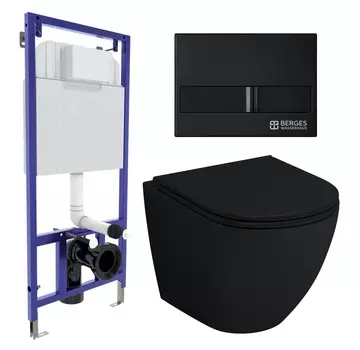 Комплект 3 в 1 инсталляция Berges Wasserhaus Novum L5 + Унитаз подвесной Grossman GR-4455BMS + кнопка черная