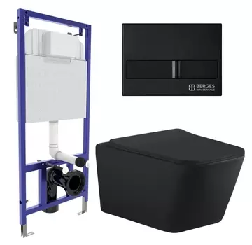Комплект 3 в 1 инсталляция Berges Wasserhaus Novum L5 + Унитаз подвесной Aquanet Tavr-W BW 287011 + кнопка черная