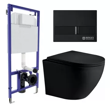 Комплект 3 в 1 инсталляция Berges Wasserhaus Novum L5 + Унитаз подвесной Weltwasser WW Merzbach 043 MT-BL + кнопка черная