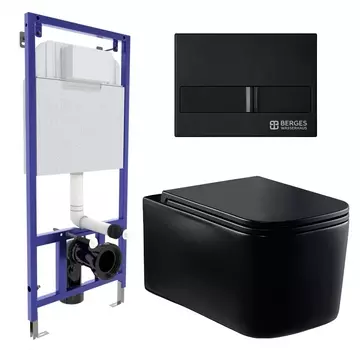 Комплект 3 в 1 инсталляция Berges Wasserhaus Novum L5 + Унитаз Vincea Ultra Rimless VT1-32MB + кнопка черная