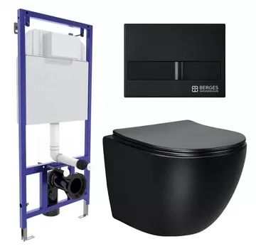 Комплект 3 в 1 инсталляция Berges Wasserhaus Novum L5 + Унитаз Vincea Globo VT1-14SMB + кнопка черная