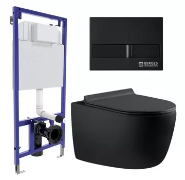 Комплект 3 в 1 инсталляция Berges Wasserhaus Novum L5 + Унитаз подвесной Aquanet Cetus 287008 + кнопка черная