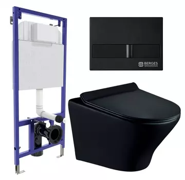 Комплект 3 в 1 инсталляция Berges Wasserhaus Novum L5 + Унитаз подвесной Esbano Aster ESUPASTEBM + кнопка черная